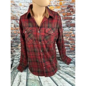 Jachs NY Mens Medium Red Black Plaid Flannel Button Down Corduroy Collar Shirt